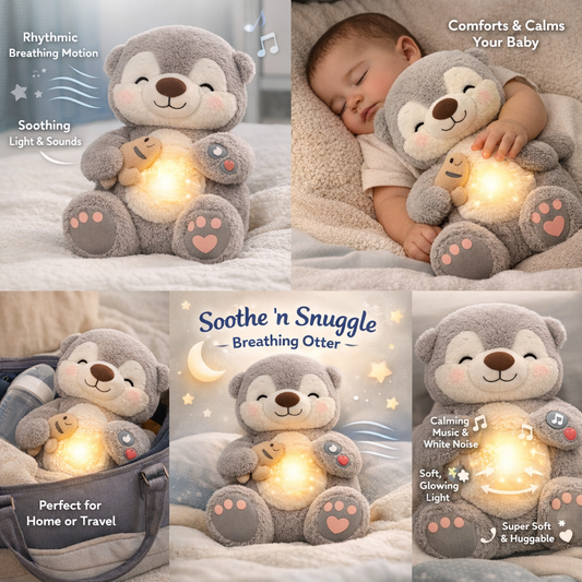 Sound Machine Soothe 'n Snuggle Otter Portable Plush Baby Toy with Sensory Details Music Lights & Rhythmic Breathing Motion